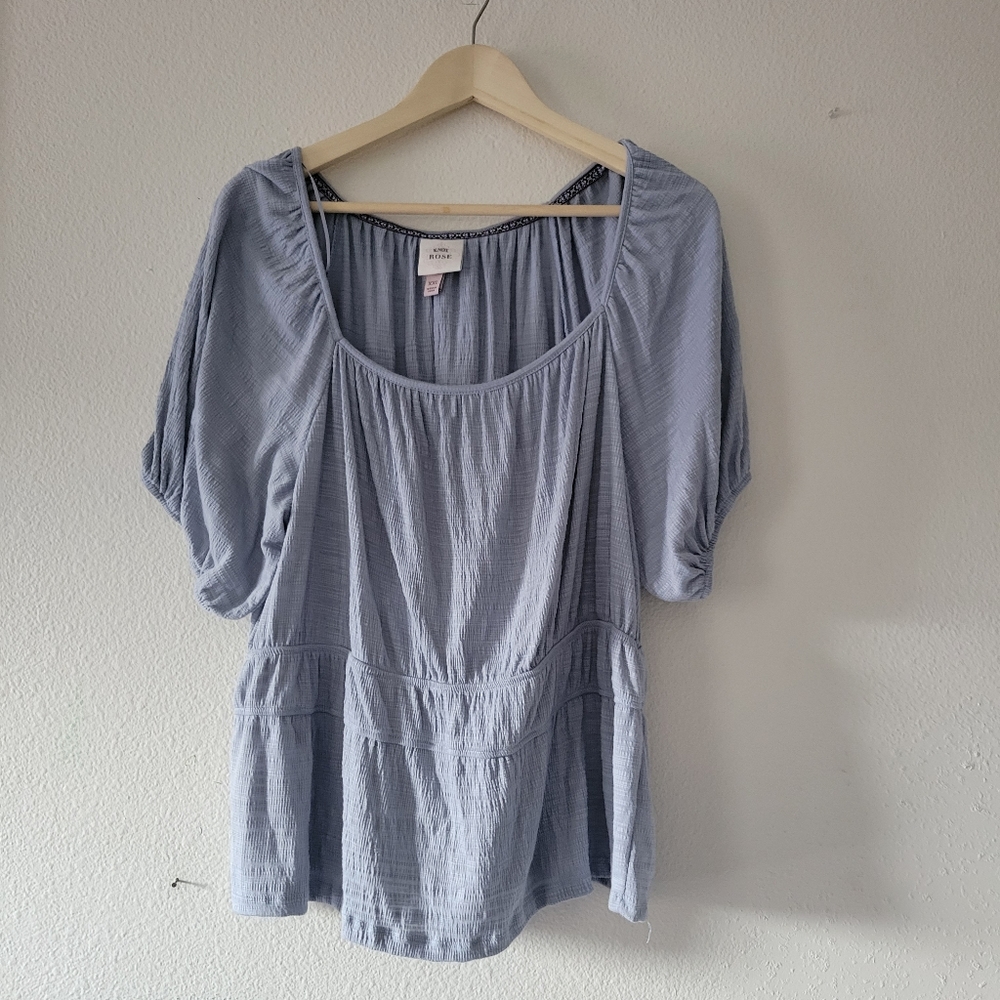 Knox Rose Peasant Light Blue Top XXL
